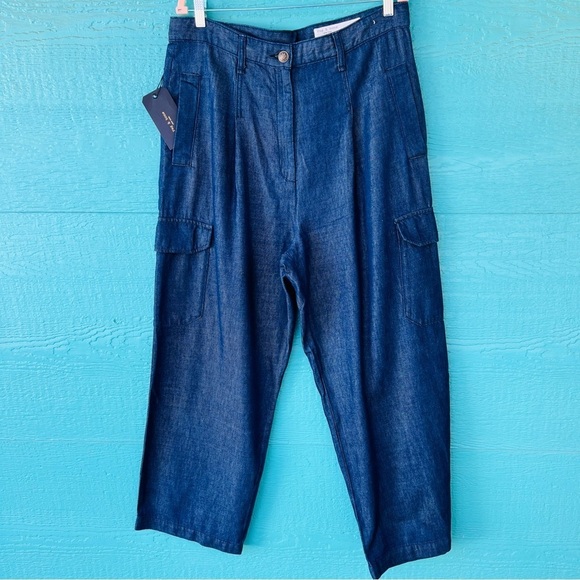 RAG AND BONE CHAMBRAY CASSIDY WIDE LEG TROUSER HIGH WAIST CARGO JEANS SIZE 32 - Picture 8 of 14